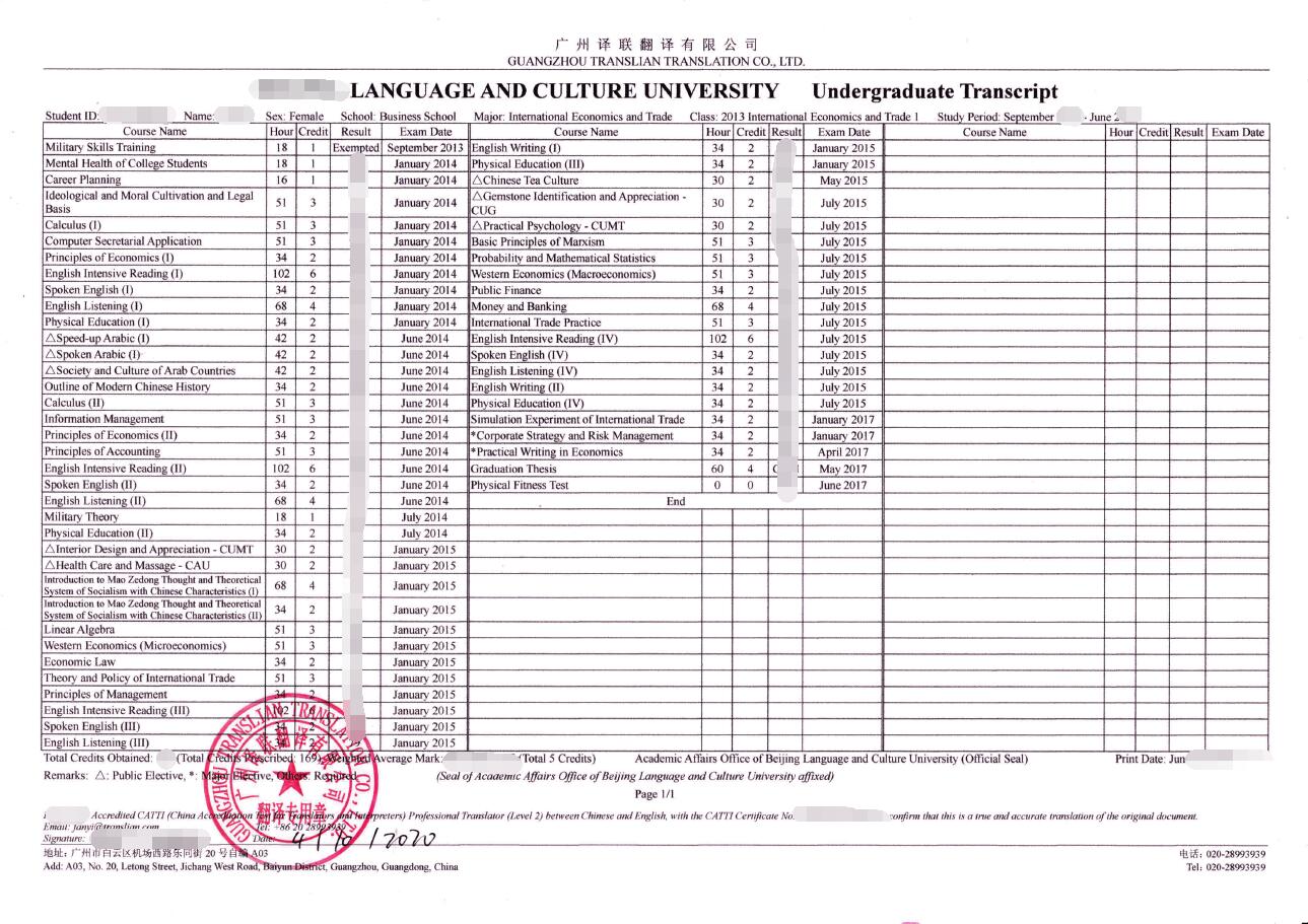 留学成绩单翻译图片
